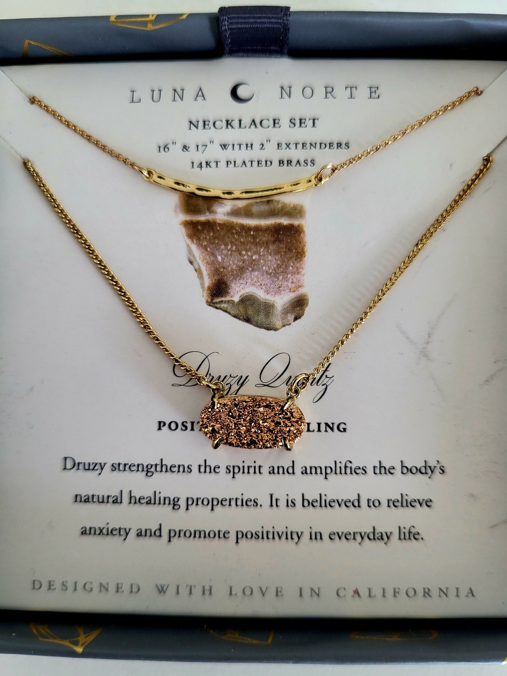 NWT Luna Norte Gold Druzy Layered Necklace Set Delicate Boho Chain Jewelry